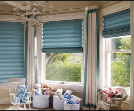 childs room, blue drapery side panels with hobble shades childs room, blue drapery side panels with hobble shades
